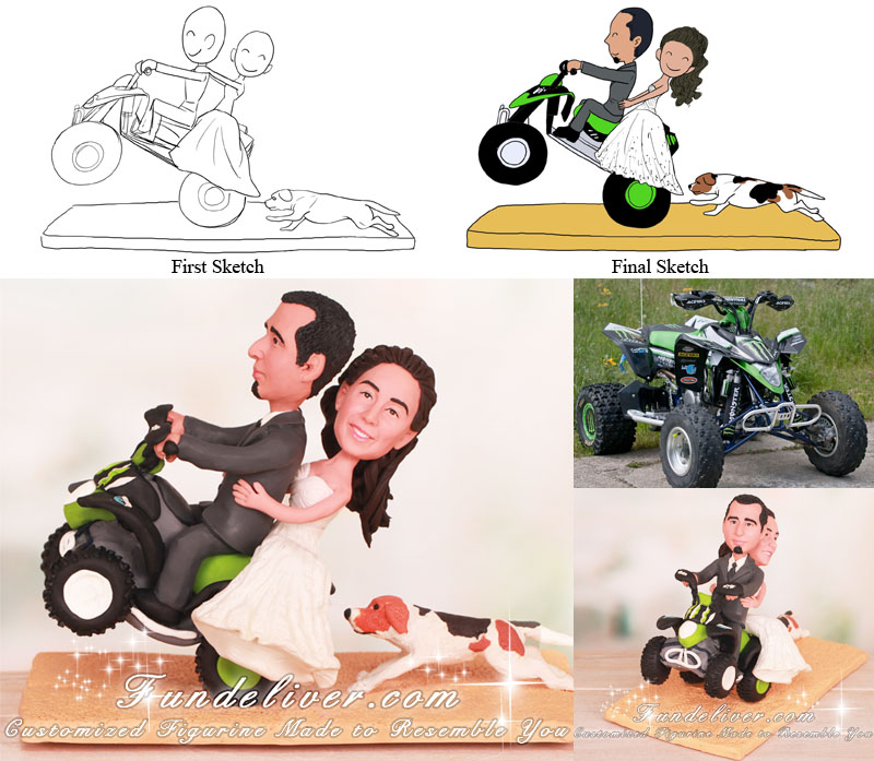Couple Doing Wheelie on ATV Wedding Cake Toppers